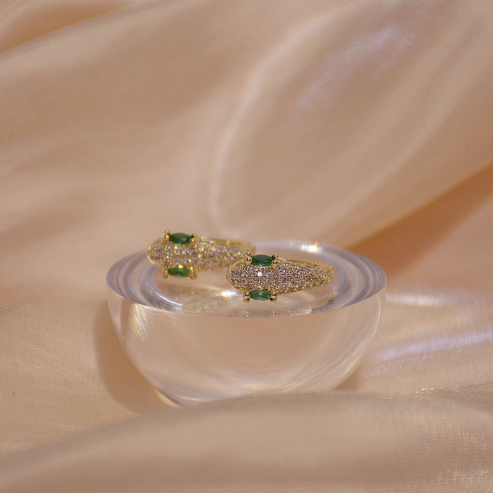 NEW 14K Gold Plated Emerald Snake Hoop Earrings - Picture 10 of 10